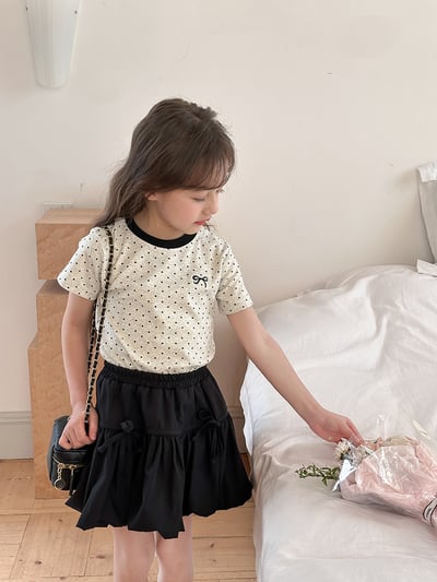 甜美波點蝴蝶結灰色短T6