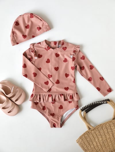 女童荷葉防曬泳衣含帽4