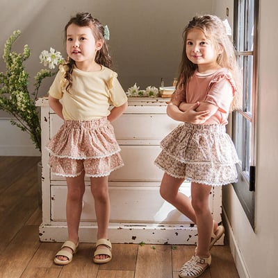 甜美碎花雙層褲裙1