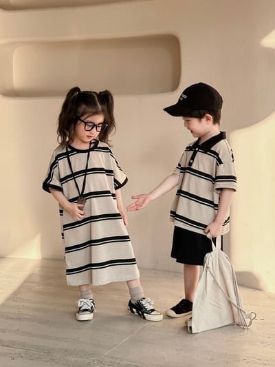 黑杏條紋休閒套裝連身裙2