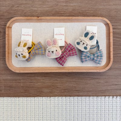 針織蝴蝶結小兔髮圈3