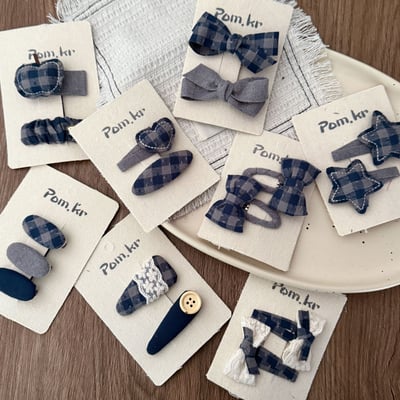 灰藍系格紋髮夾1