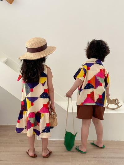 幾何積木彩色綁帶背心洋裝套裝4