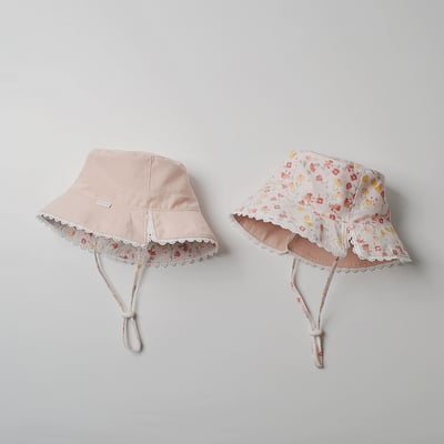 蕾絲粉色小花雙面漁夫帽2