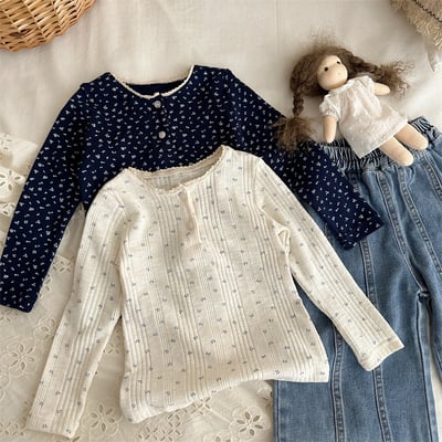 韓系花邊領碎花上衣1