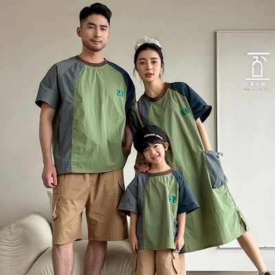 戶外風個性拼接親子裝1