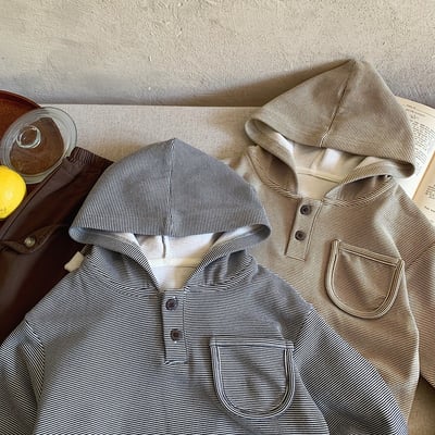 條紋鈕扣口袋休閒帽T4