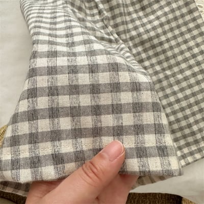 棉麻格子九分寬褲5
