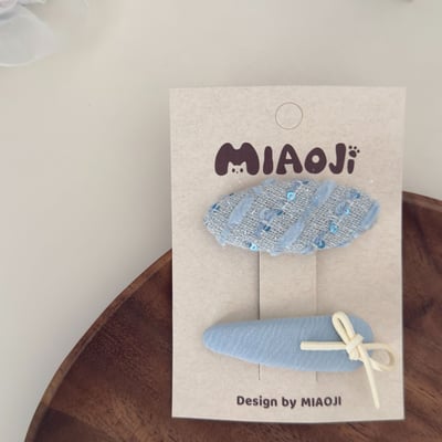 藍色系幾何蝴蝶結髮夾4