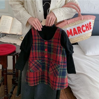 加絨毛呢格紋背心裙(大人)2