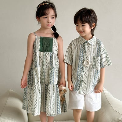 度假風碎花拼布親子裝2