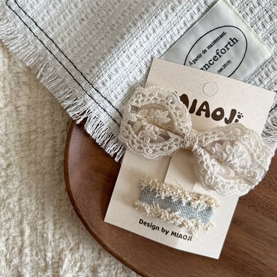 米白系蕾絲蝴蝶結髮夾2