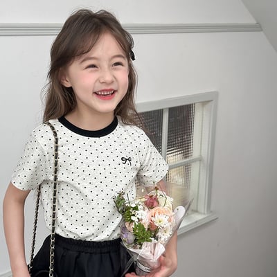 甜美波點蝴蝶結灰色短T1