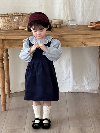 荷葉領襯衣+燈心絨背心裙套裝5