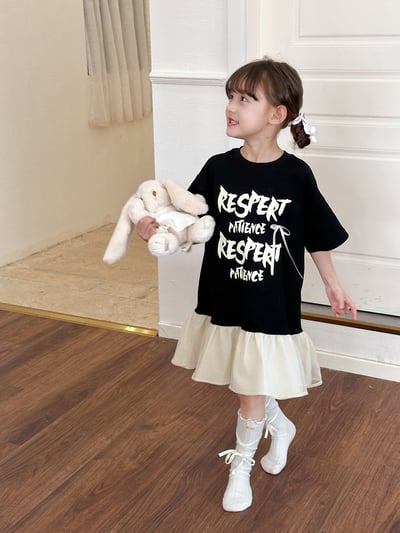 蝴蝶結拼接荷葉連身裙3