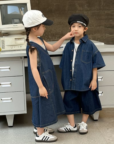 深藍牛仔車線系列親子裝4