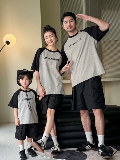 字母拼袖休閒親子裝2