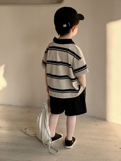 黑杏條紋休閒套裝連身裙6