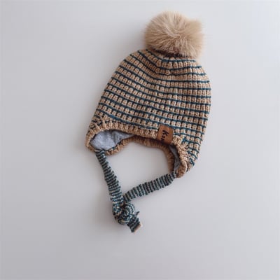 毛球格子護耳毛線帽5