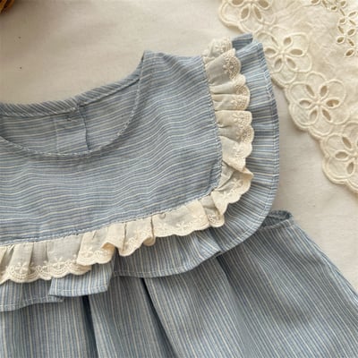 清新藍條紋荷葉花邊洋裝6