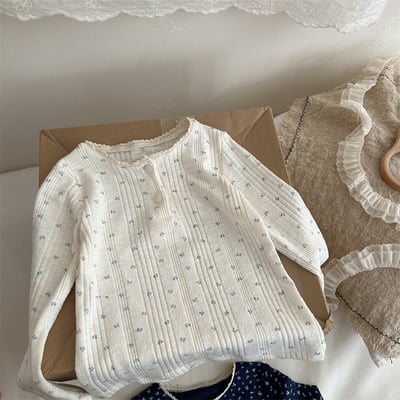 韓系花邊領碎花上衣4