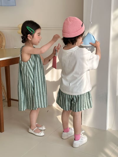 可愛西瓜套裝//條紋吊帶連身裙6