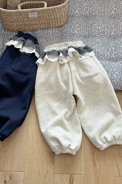 格子花邊加絨束腳褲4