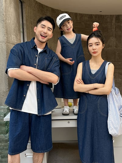 深藍牛仔車線系列親子裝6