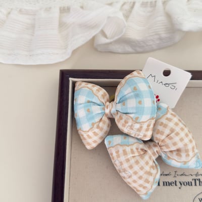 格紋花朵蝴蝶結髮圈7