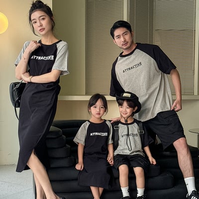 字母拼袖休閒親子裝1