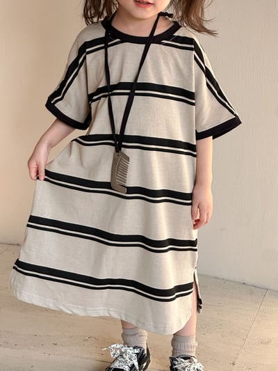 黑杏條紋休閒套裝連身裙5