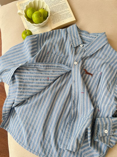 韓版休閒條紋襯衫6