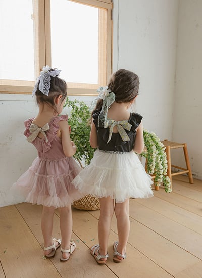 荷葉領拼接紗裙洋裝2