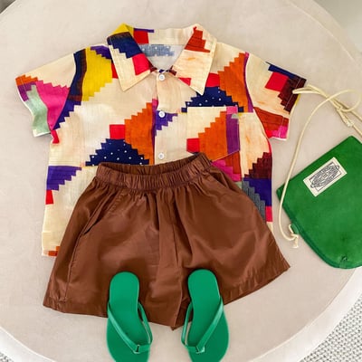 幾何積木彩色綁帶背心洋裝套裝8