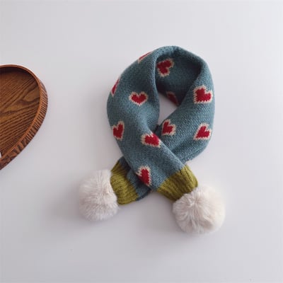 愛心毛球交叉圍巾圍脖-現貨紅5