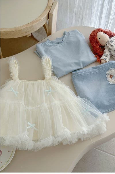 蝴蝶結吊帶網紗上衣兩件組4