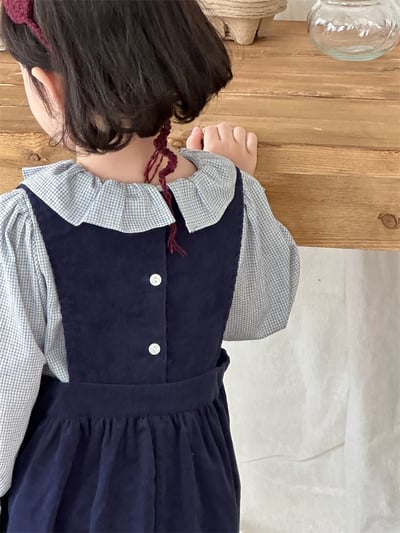 荷葉領襯衣+燈心絨背心裙套裝3