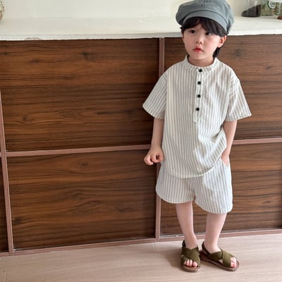 清新直條紋套裝荷葉邊洋裝6