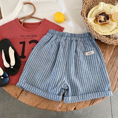 輕薄藍色格紋短褲2