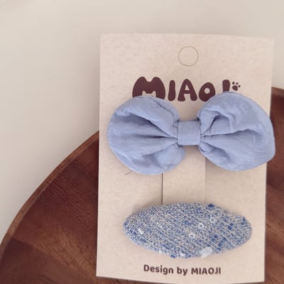 藍色系幾何蝴蝶結髮夾3