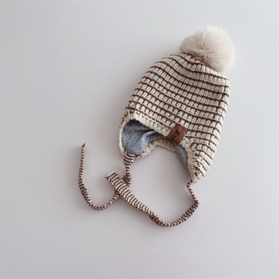 毛球格子護耳毛線帽4