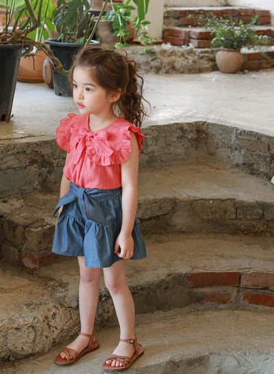 蝴蝶結牛仔短褲裙5