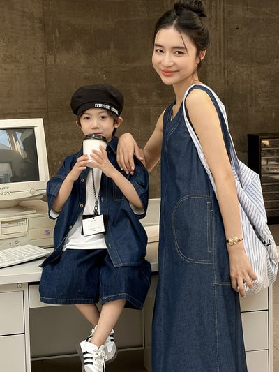 深藍牛仔車線系列親子裝8