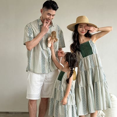 度假風碎花拼布親子裝1