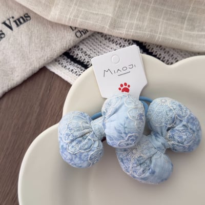 刺繡花朵蝴蝶結髮圈6