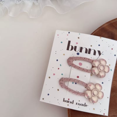 玫瑰粉波點髮飾2