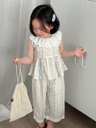 清新小碎花蕾絲領兩件套裝2