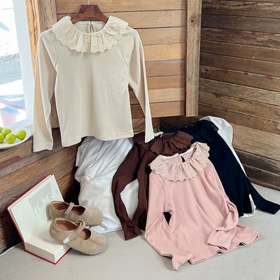 素色蕾絲花邊領上衣(4色)1