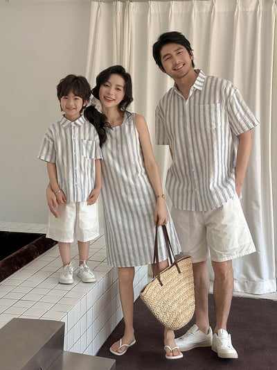 條紋背心連身裙襯衫親子裝3