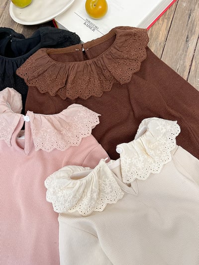 素色蕾絲花邊領上衣(4色)3